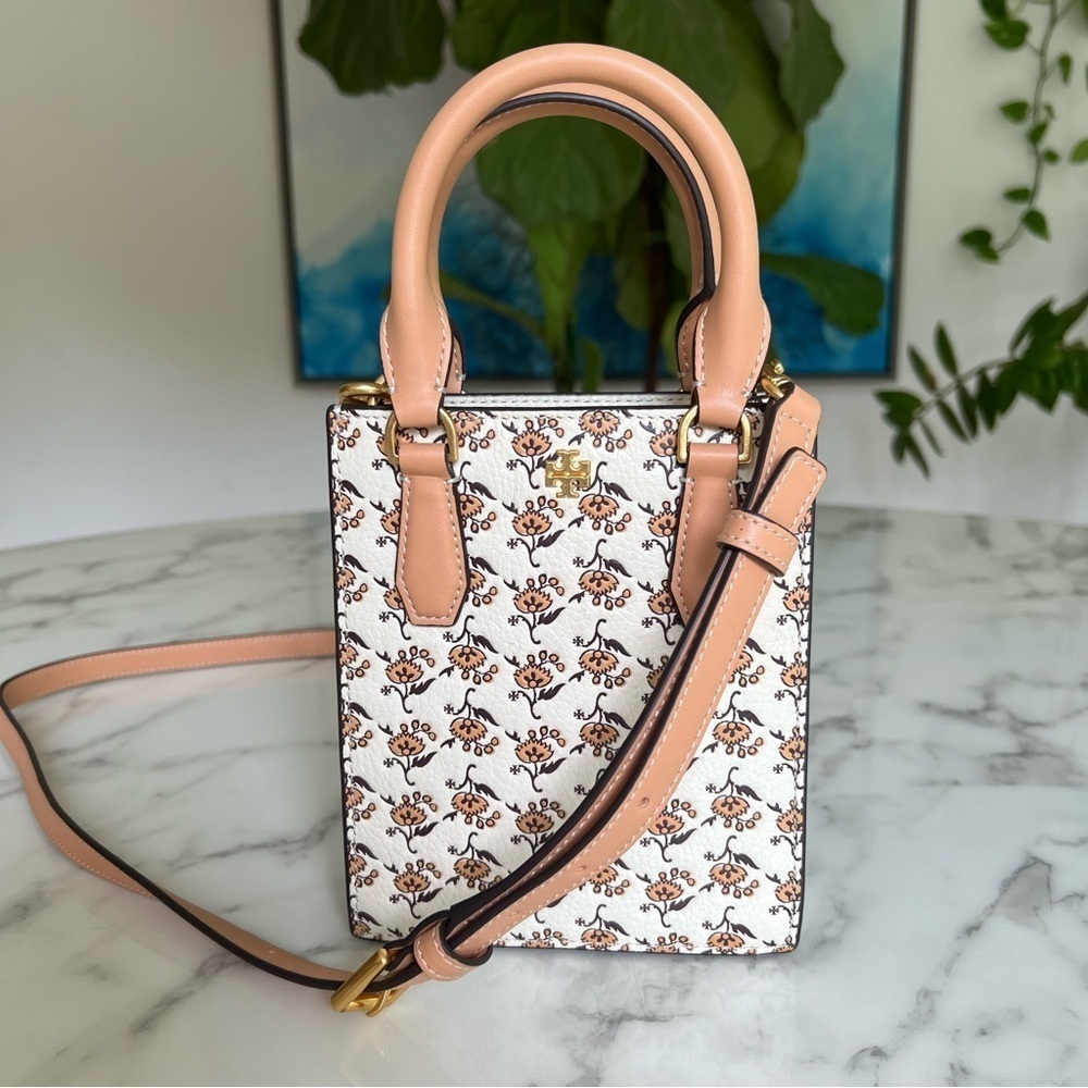 Tory Burch Blake Printed Mini Shopper French Cream Curly Ditsy Logo Floral - Picture 3 of 12